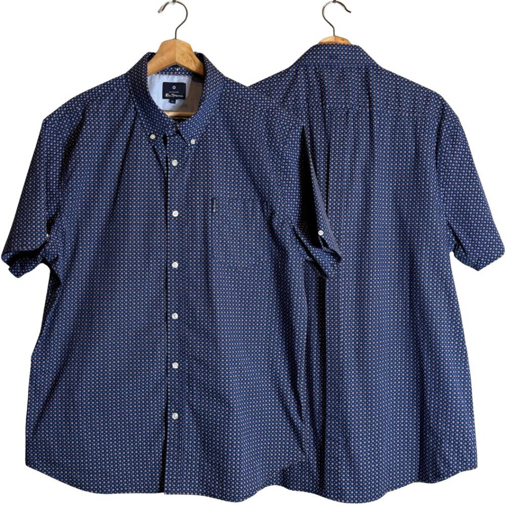 Ben Sherman Floral Short Sleeve Button Down Shirt Men's XL Blue Stretch Fit Dad